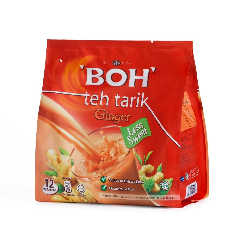 BOH Teh Tarik (Milk Tea) Less Sugar with Ginger 12 sachets x 26g Malaysia