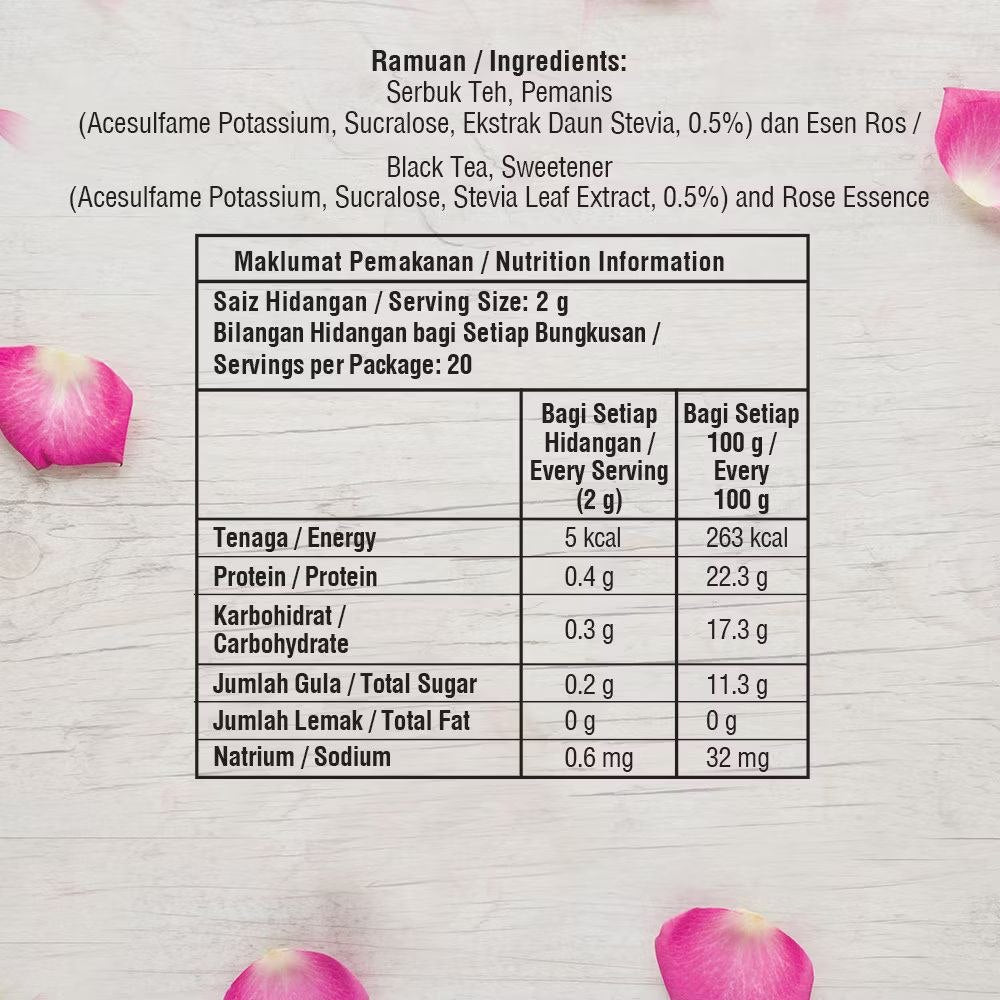 888 2 in 1 Rose Scented Tea "O" Potbag with Stevia 2g x 20 bags Malaysia