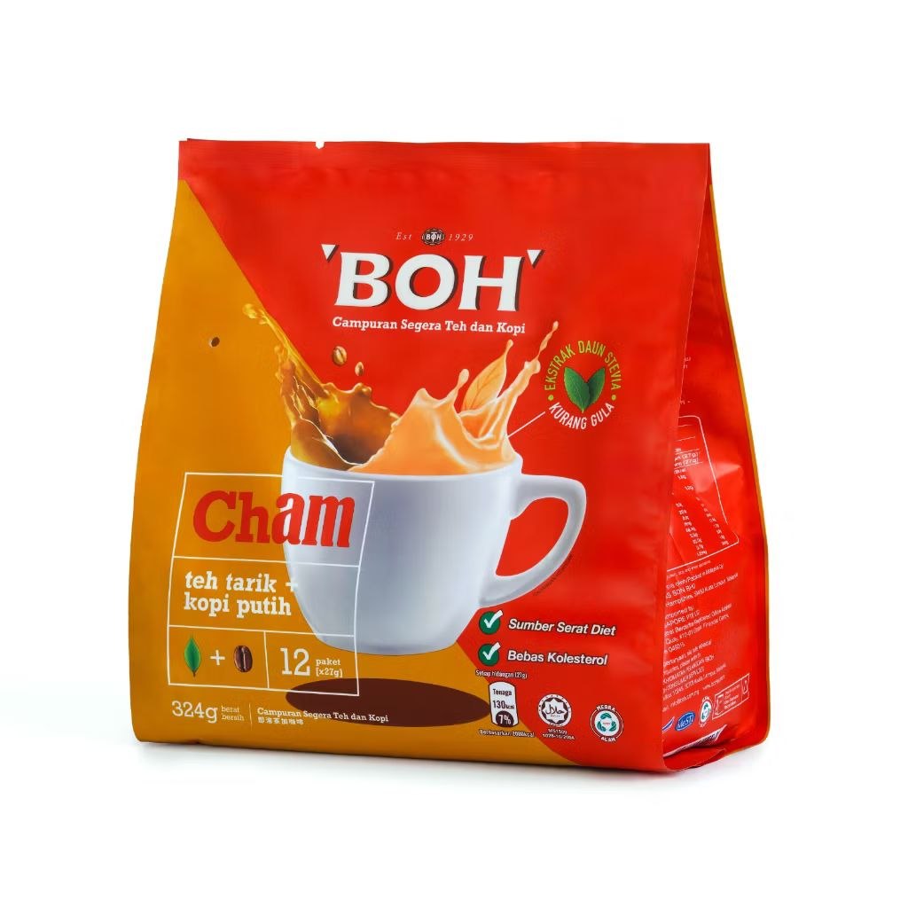 BOH Cham Teh Tarik (Milk Tea) + White Coffee 12 sachets x 27g Malaysia