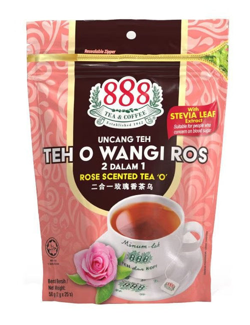 888 2 in 1 Rose Scented Tea "O" with Stevia Leaf Extract 2g x 25 sachets Malaysia