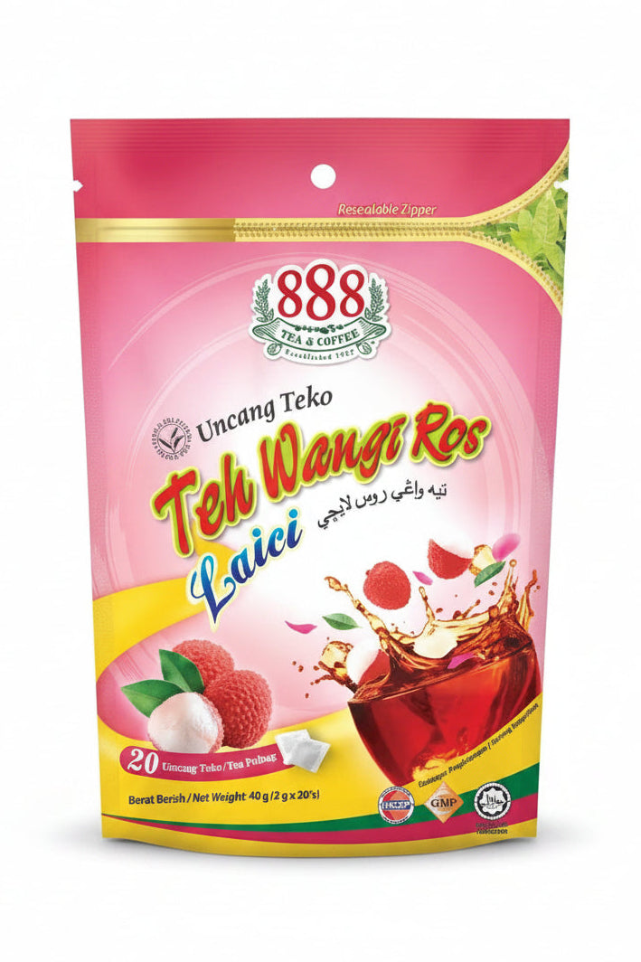 888 Rose Scented Tea with  Lychee Pot Bag 2g x 20 bags Malaysia