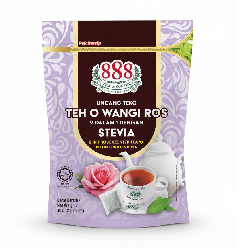 888 2 in 1 Rose Scented Tea "O" Potbag with Stevia 2g x 20 bags Malaysia