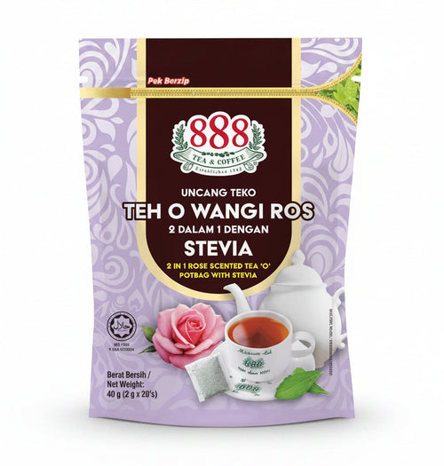 888 2 in 1 Rose Scented Tea "O" Potbag with Stevia 2g x 20 bags Malaysia