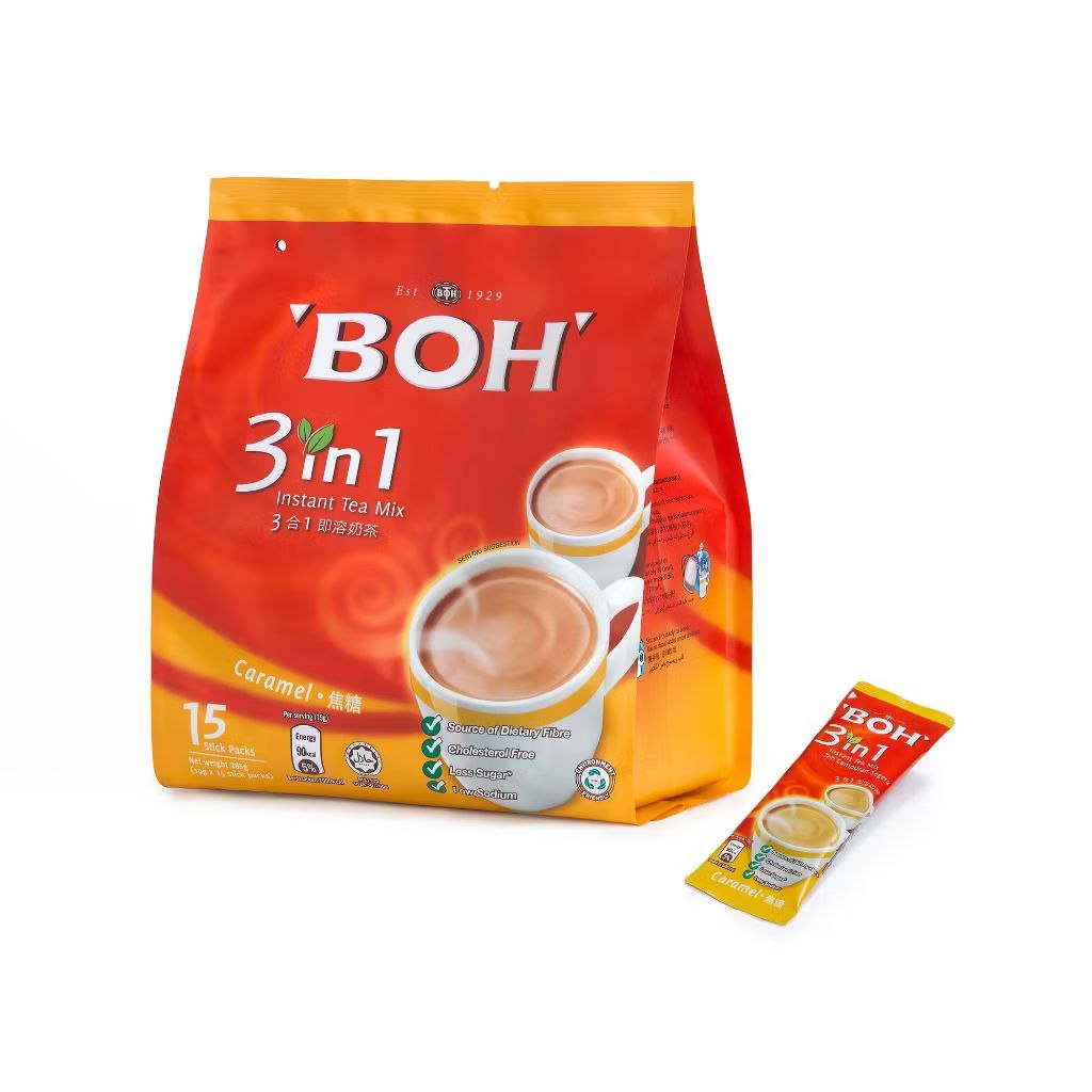 BOH 3 in 1 Instant Tea Mix - Caramel 15 sachets x 19g Malaysia